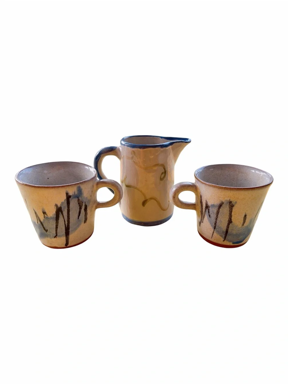 Vintage mismatched studio pottery coffee set Jerry Taylor creamer rustic clay m.